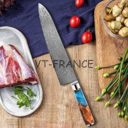 Couteau Cuisine Pro Lame Damas Japon 67 Couches, Modele: Chef 38cm