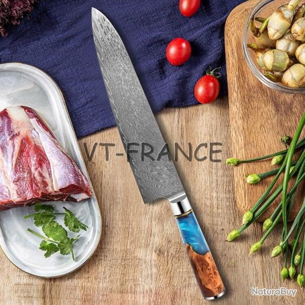 Couteau Cuisine Pro Lame Damas Japon 67 Couches, Modele: Chef 38cm