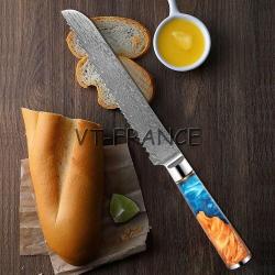Couteau Cuisine Pro Lame Damas Japon 67 Couches, Modele: Pain 32cm