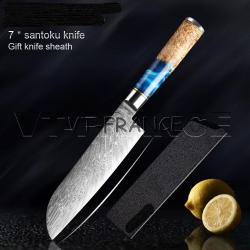 Couteau Cuisine Pro Lame Damas Japon 67 Couches, Modele: Santoku 33cm