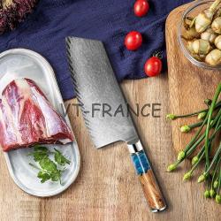 Couteau Cuisine Pro Lame Damas Japon 67 Couches, Modele: Couperet 32cm