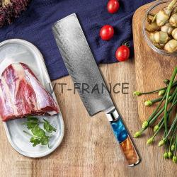 Couteau Cuisine Pro Lame Damas Japon 67 Couches, Modele: Nakiri 31cm