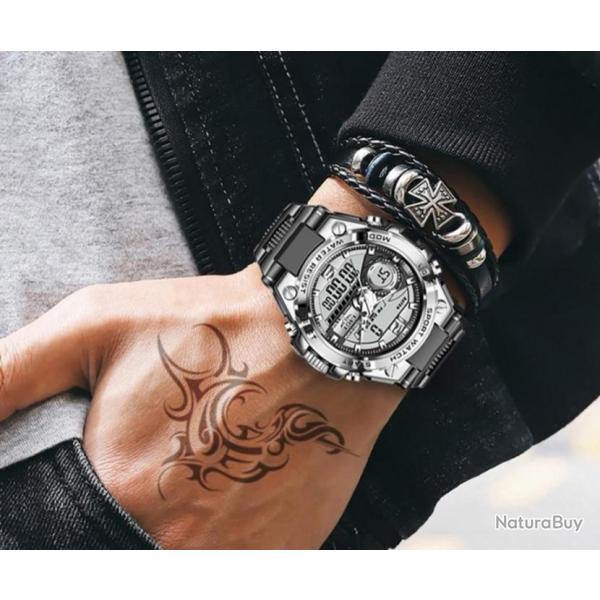 LIGE - Montre militaire, tanche avec quartz pour homme, bracelet de sport numrique, jusqu' 50 m,