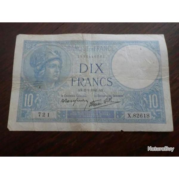 Billet France  DIX  Francs  AK . 2-1-1941 . AK. - Srie  X 82618