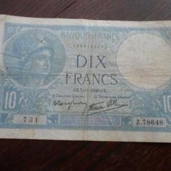 Billet France  DIX  Francs  CZ . 7-11-1940 . CZ. - Série  Z 78648