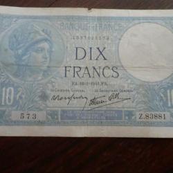Billet France  DIX  Francs  FA . 16-1-1941 . FA. - Série  Z 83881
