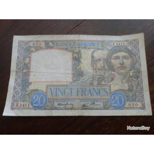 Billet France  VINGT  Francs  ET . 17-10-1940 . ET. - Srie  Z 1411
