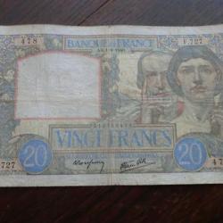 Billet France  VINGT  Francs  AG . 1-8-1940  - Série  F 727