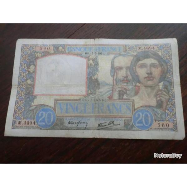 Billet France  VINGT  Francs  BO . 17-7-1941  - Srie  M  4694