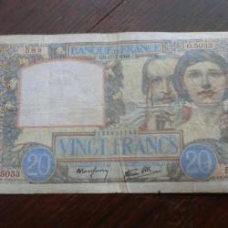Billet France  VINGT  Francs  QR . 17-7-1941  - Série  O  5033