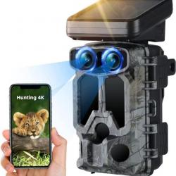 Caméra de Chasse Solaire WiFi 4K 60MP Double Objectif avec Vision Nocturne Activation de Mouvement