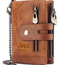 Portefeuille en cuir véritable JEEP Marron clair, LIVRAISON OFFERTE
