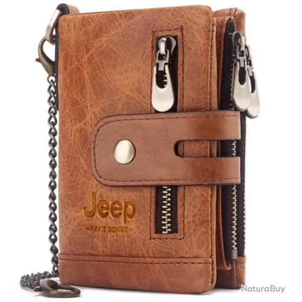 Portefeuille en cuir vritable JEEP Marron clair, LIVRAISON OFFERTE