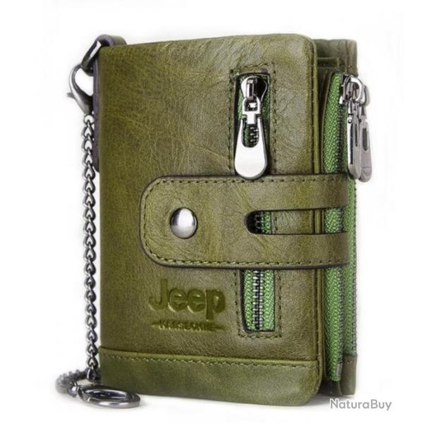 Portefeuille en cuir vritable JEEP Marron VERT , LIVRAISON OFFERTE
