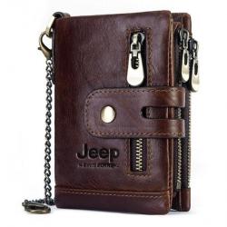 Portefeuille en cuir véritable JEEP coloris MARRON FONCÉ, LIVRAISON OFFERTE
