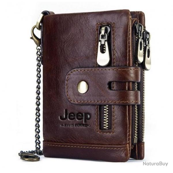 Portefeuille en cuir vritable JEEP coloris MARRON FONC, LIVRAISON OFFERTE
