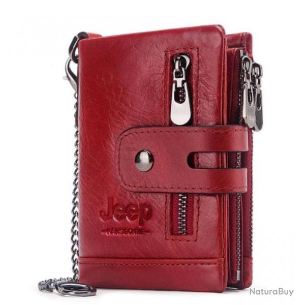 Portefeuille en cuir vritable JEEP coloris ROUGE , LIVRAISON OFFERTE
