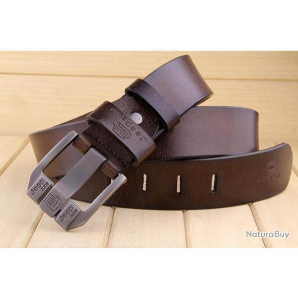 Ceinture JEEP en cuir vritable pour hommes, Coloris marron