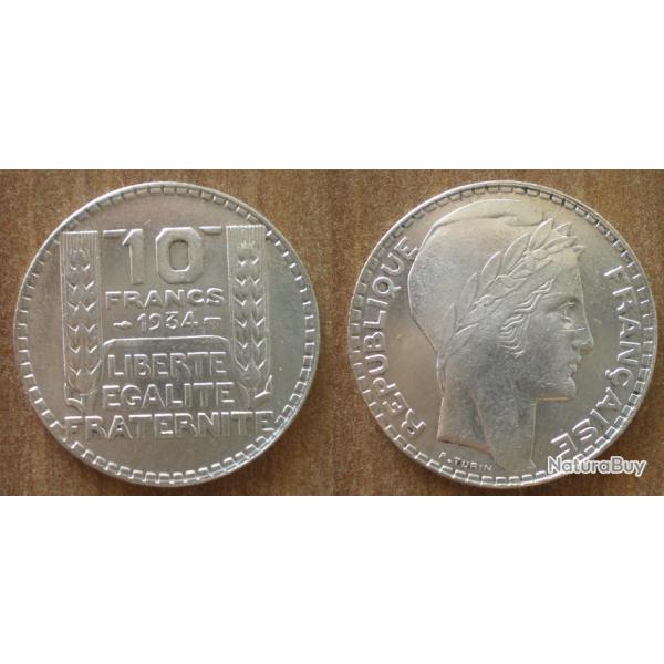 France 10 Francs 1934 Turin Argent Piece Franc