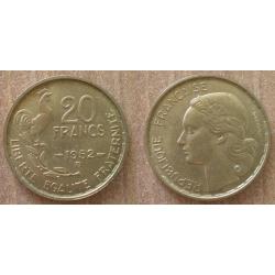 France 20 Francs 1952 B Coq Rooster Frcs Frc Frs Piece