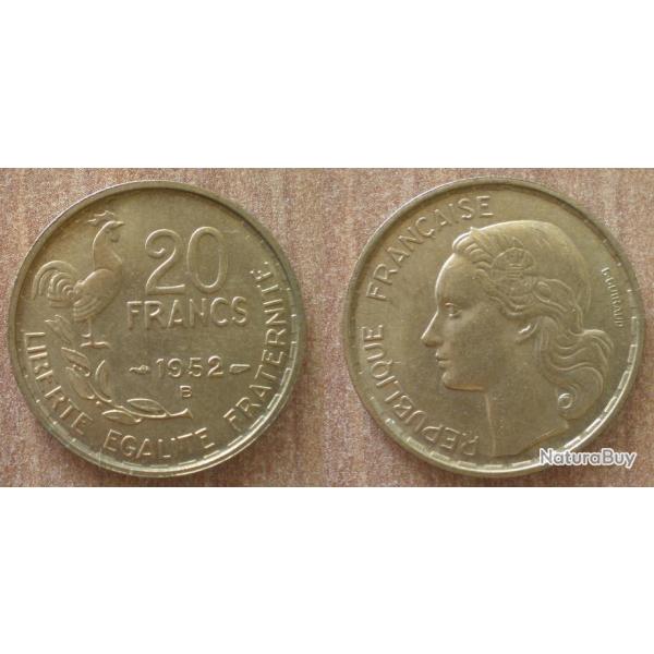 France 20 Francs 1952 B Coq Rooster Frcs Frc Frs Piece