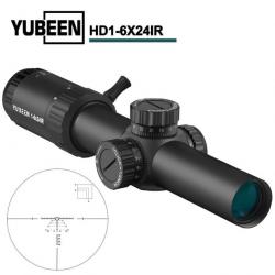 YUBEEN Lunette Visée HD 1-6x24 Fusil CQB Optique Tactique Tireur Chasse Fusil Airsoft +Rail 11/20MM