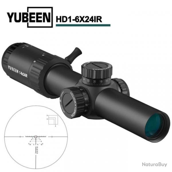 YUBEEN Lunette Vise HD 1-6x24 Fusil CQB Optique Tactique Tireur Chasse Fusil Airsoft +Rail 11/20MM