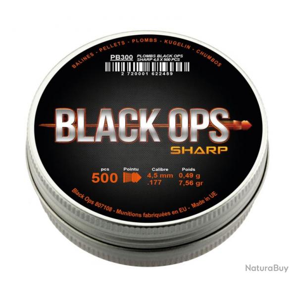 Bote de 500 plombs Black Ops Sharp  tte pointue cal. 4.5 mm