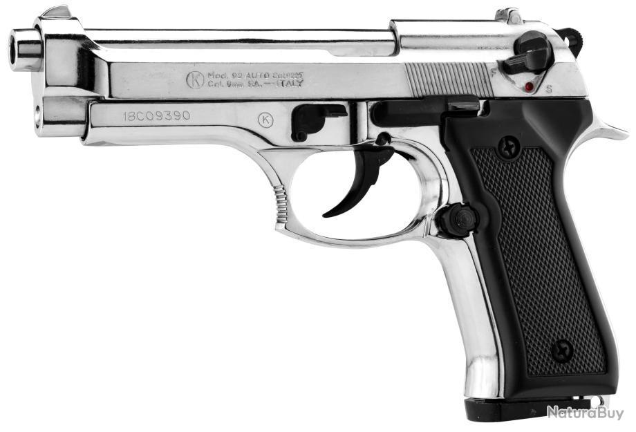 Pistolet 9 MM A Blanc Beretta 92 Nickelé - Pistolets d'alarme (9602450)