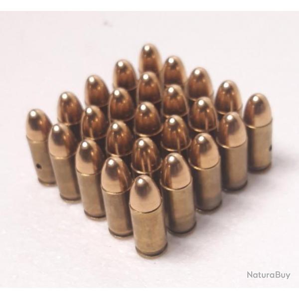 Lot 25 Balles neutraliss de 9mm parabellum Luger 9x19mm standard pour dcoration INERTE NEUTRA