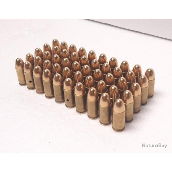 Lot 50 Balles neutraliss de 9mm parabellum Luger 9x19mm standard pour dcoration INERTE NEUTRA
