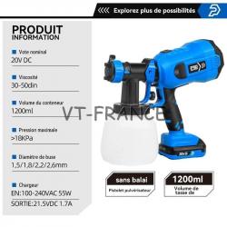 Pistolet a Peinture Pro Vernis Lasure Sans Fil, Modele: A