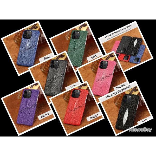 Coque pour iPhone Raie Veritable Galuchat, Couleur: Au Choix, Smartphone: iPhone 14 Plus
