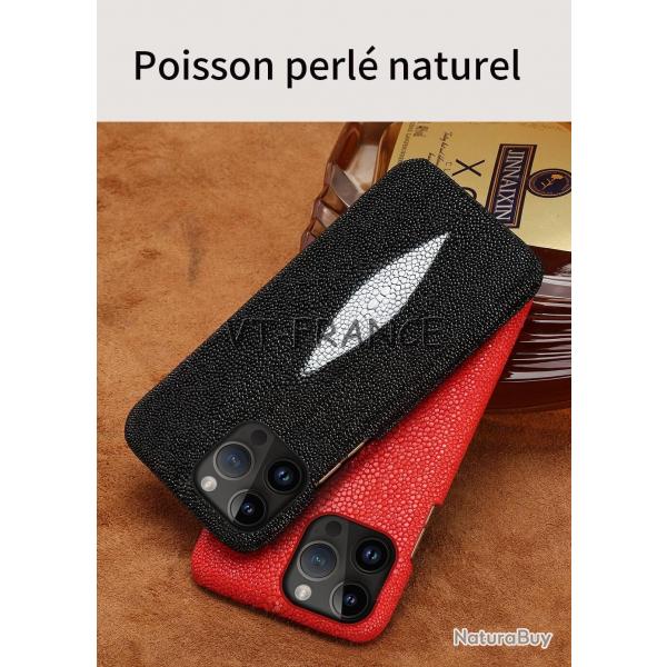 Coque pour iPhone Raie Veritable Galuchat, Couleur: Au Choix, Smartphone: iPhone 14 Pro