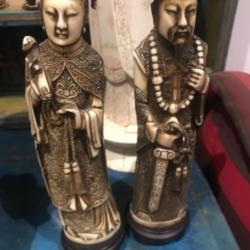 Couple impérial Chine os de buffle sculpté