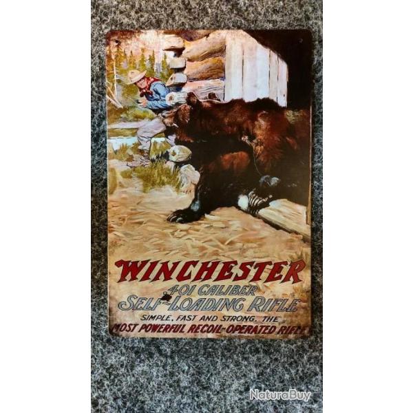 PLAQUE METAL WINCHESTER CHASSE A L'OURS