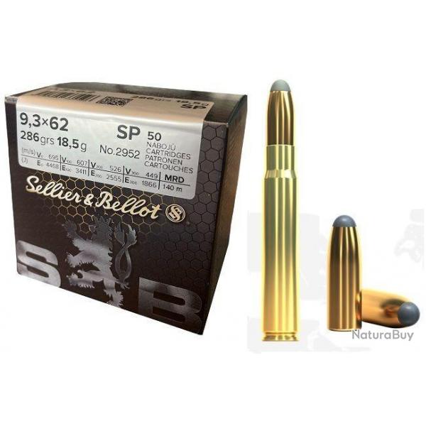 Munitions SELLIER BELLOT calibre 9.3x62 Soft-Point 285gr - 18.5g x50