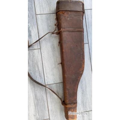 Ancien étui à Fusil De Chasse En Cuir - Forme Jambon, Accessoire De Transport Vintage