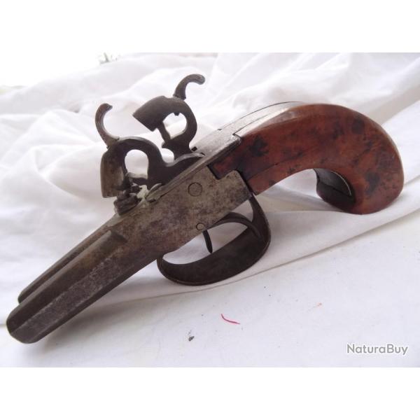 jc12) rare  pistolet  , 2 canon en table , curieuse fabrication ( a voir )