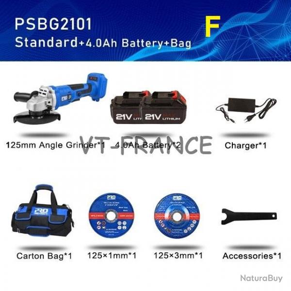 Meuleuse d Angle 125mm Pro Sans Fil 20/21V, Modele: F
