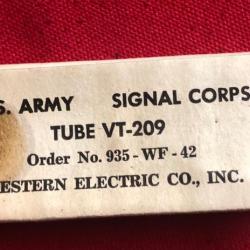 1 Tubes , lampe radio us signal corps ww2 datée 1942 western electric company vt-209