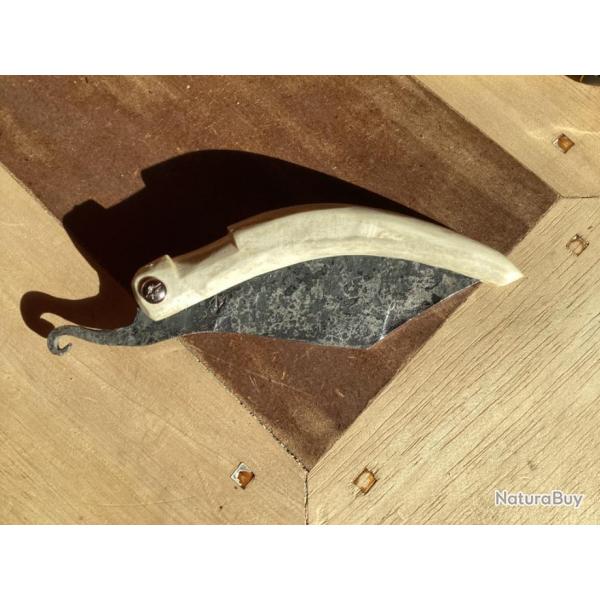 Couteau type pimontais, lame type Nordique, artisan franais, bois de cerf