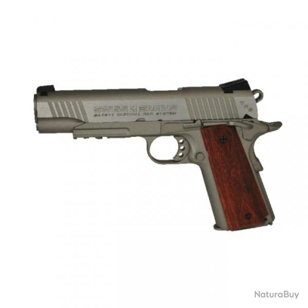 Pistolet  plomb Swiss Arms 1911 TACTICAL RAIL SYSTEM Stainless / woo - Stainless / wood