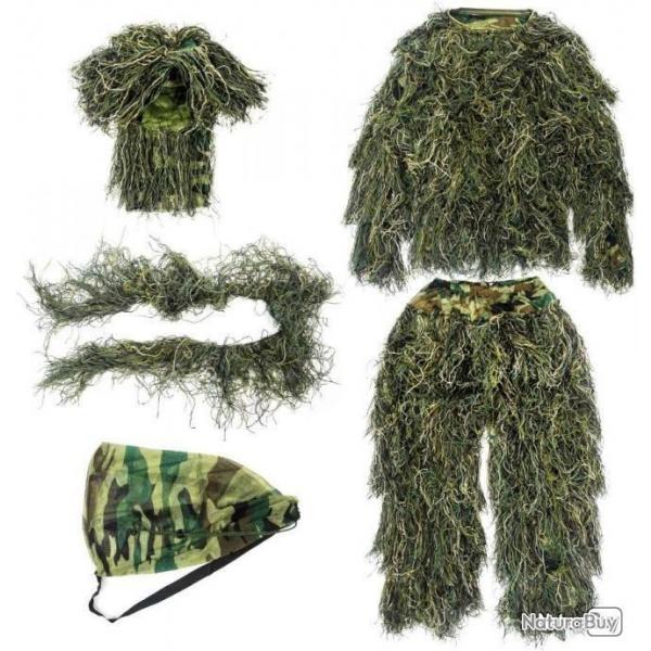 Ghillie 6 pices  Tenue de camouflage 3D  Taille rglable Chasse