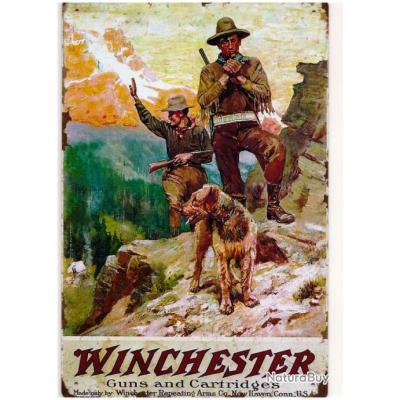 Plaque Métal émaillé Winchester Chasse – 30 X 20 Cm, Déco Murale Neuve