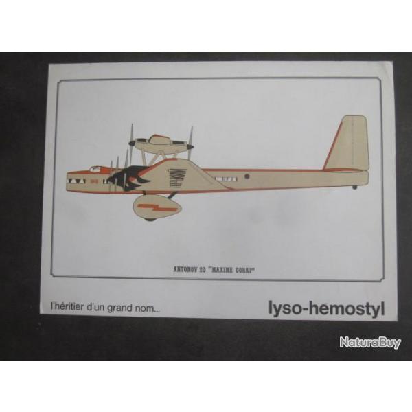 AVION ANTONOV 20 MAXIME GORKI PUB PHARMACEUTIQUE LYSO HEMOSTYL MILIEU ANNEES 60 SERIE 20