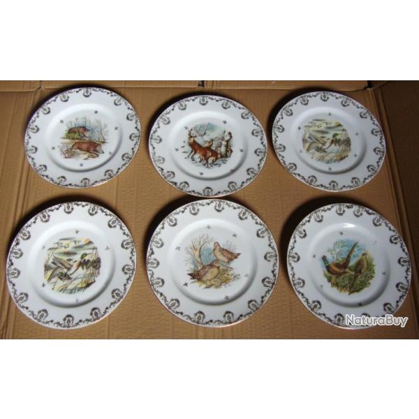 6 Assiettes en porcelaine de Limoges dcor haute poque