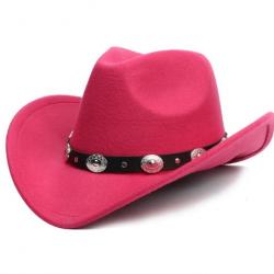 Chapeau de COWBOY en feutrine Ajustable, fait à la main coloris ROSE.....