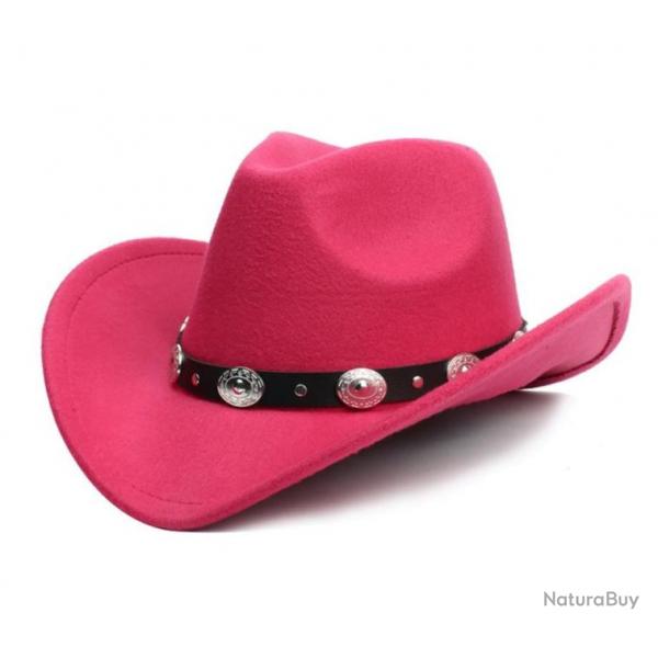 Chapeau de COWBOY en feutrine Ajustable, fait  la main coloris ROSE.....