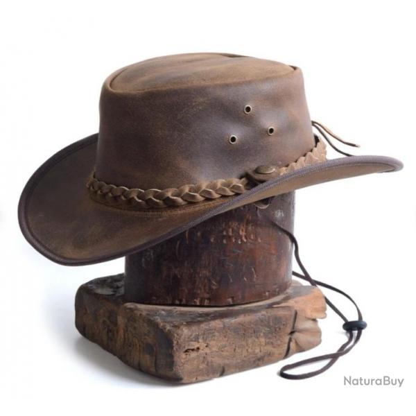 Chapeau de COWBOY Australien CUIR, Coloris marron vintage ....plusieurs tailles, qualit suprieur